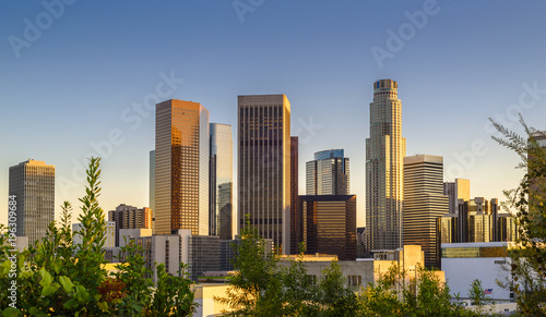 Los Angeles  California  USA downtown cityscape at sunset