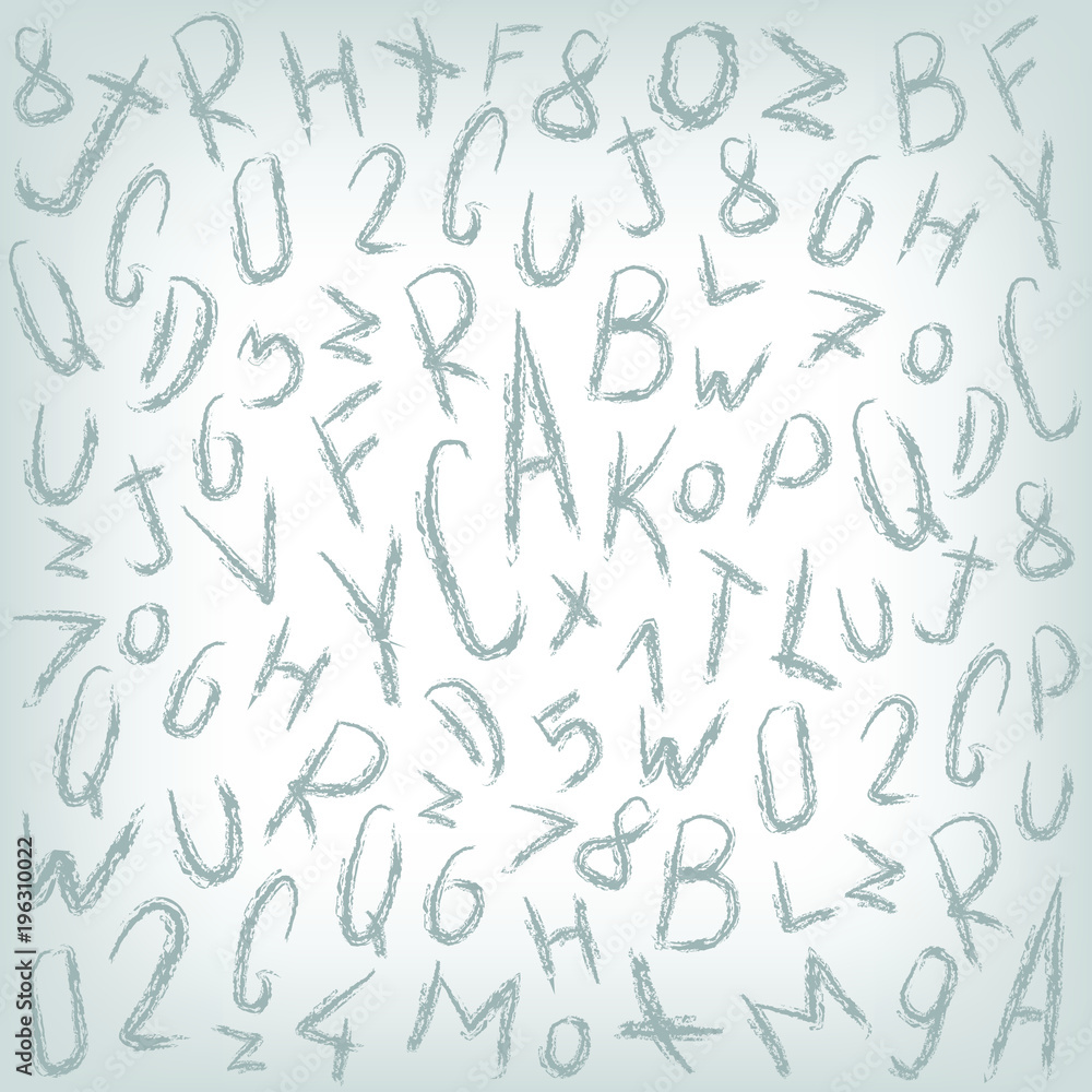 Pattern, doodle and sketch, great grey background with letters