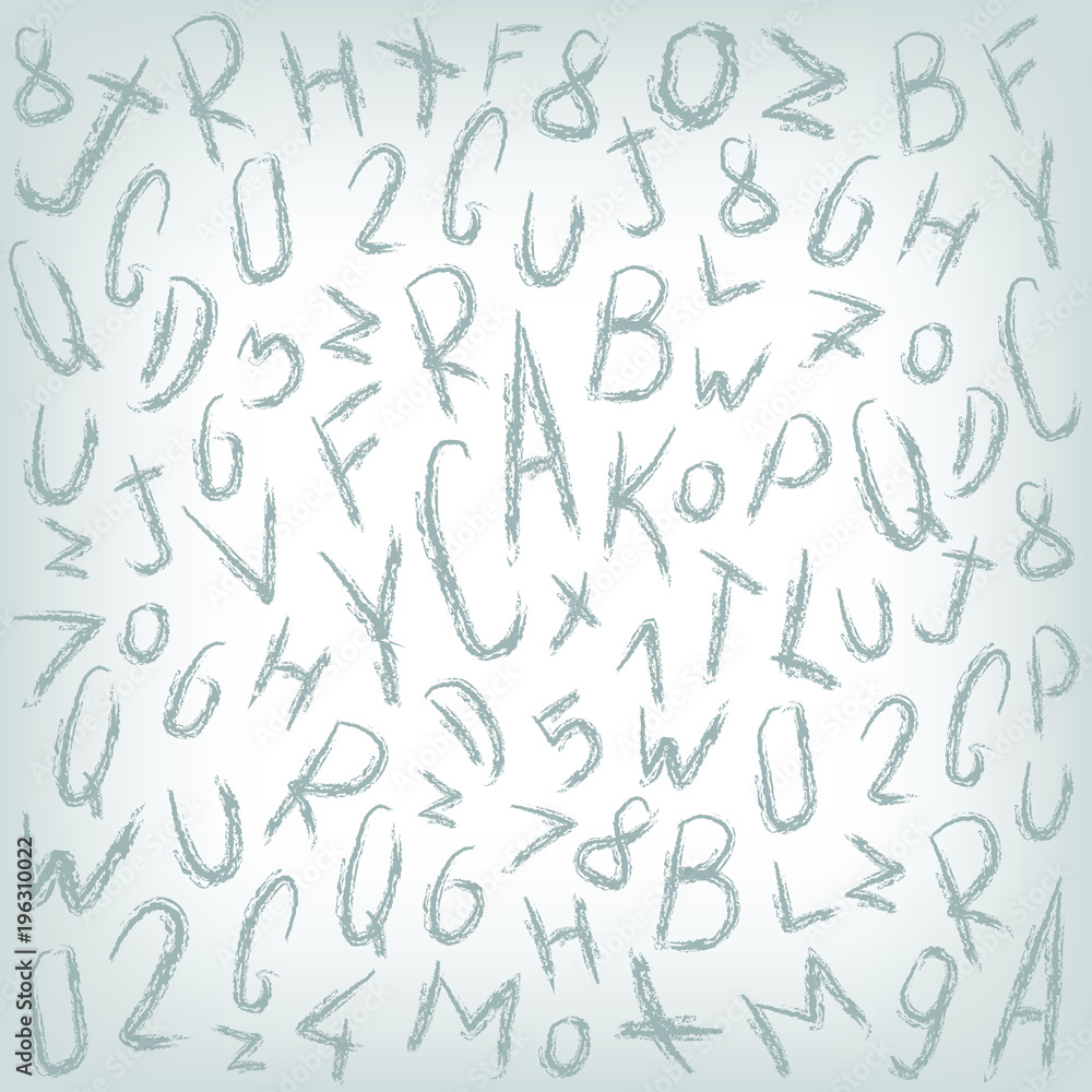 Pattern, doodle and sketch, great grey background with letters Pattern, doodle and sketch, great grey background with letters