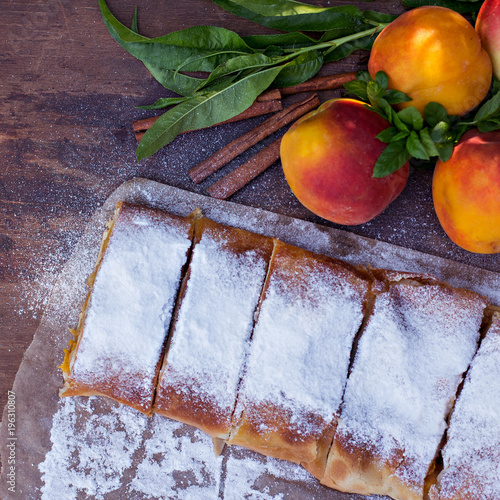 Strudel with peaches and apples