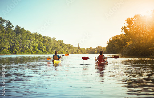 Canvas Print A canoe trip on the river in the summer.