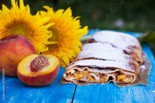 Strudel with peaches and apples