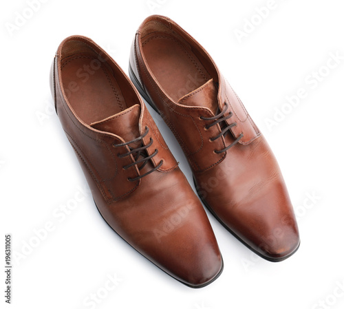 Elegant male shoes on white background