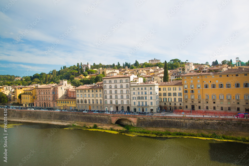 Arno river in Florence, Italy. Beautiful view to river arno in Florence, Toscana. Green river.