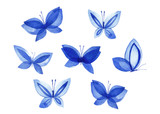 Set of illustrations of watercolor butterflies.