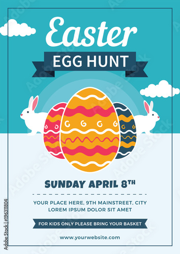 Easter Egg Hunt Flyer with Eggs and Rabbits
