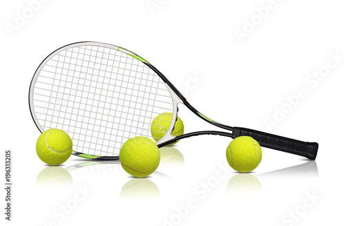 Tennis rackets and ball isolated on white background