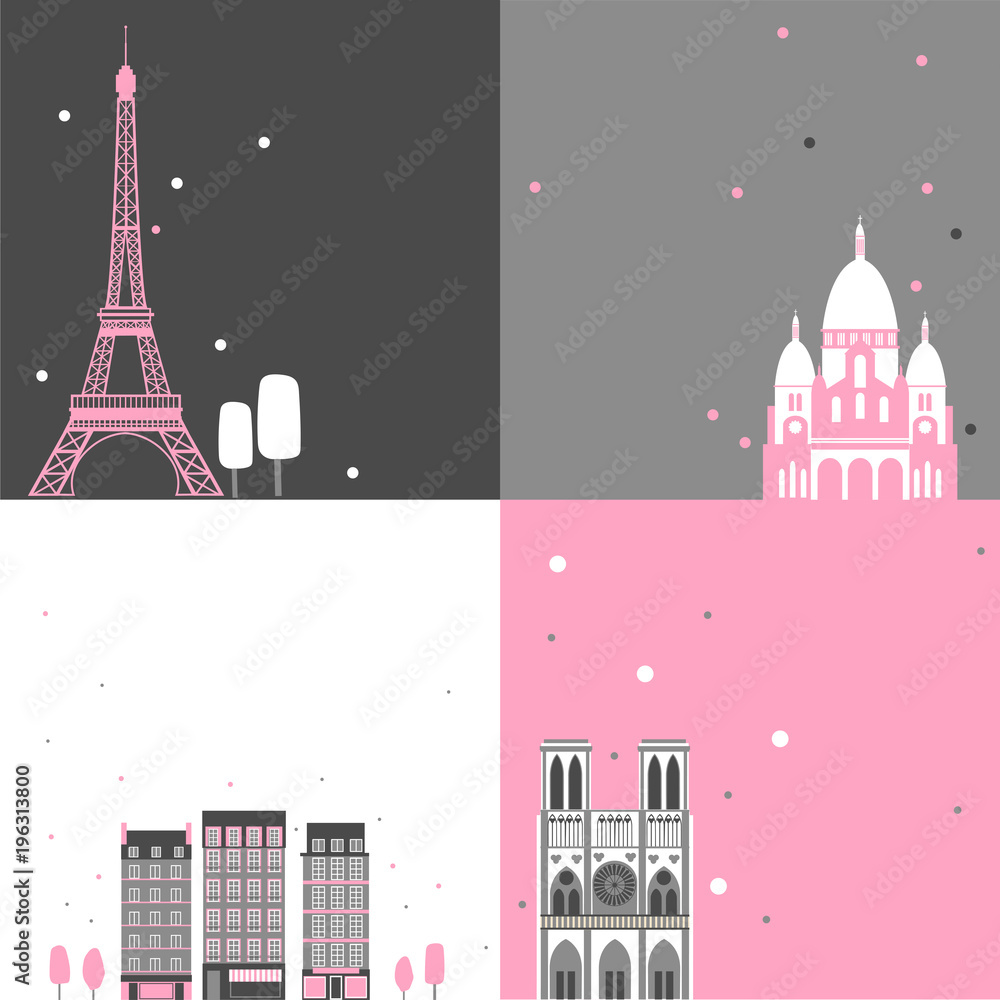  Paris vector backgrounds set