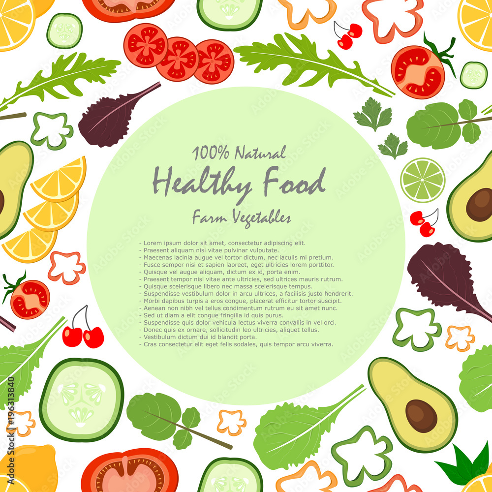 Seamless background pattern of organic farm fresh fruits and vegetables ...