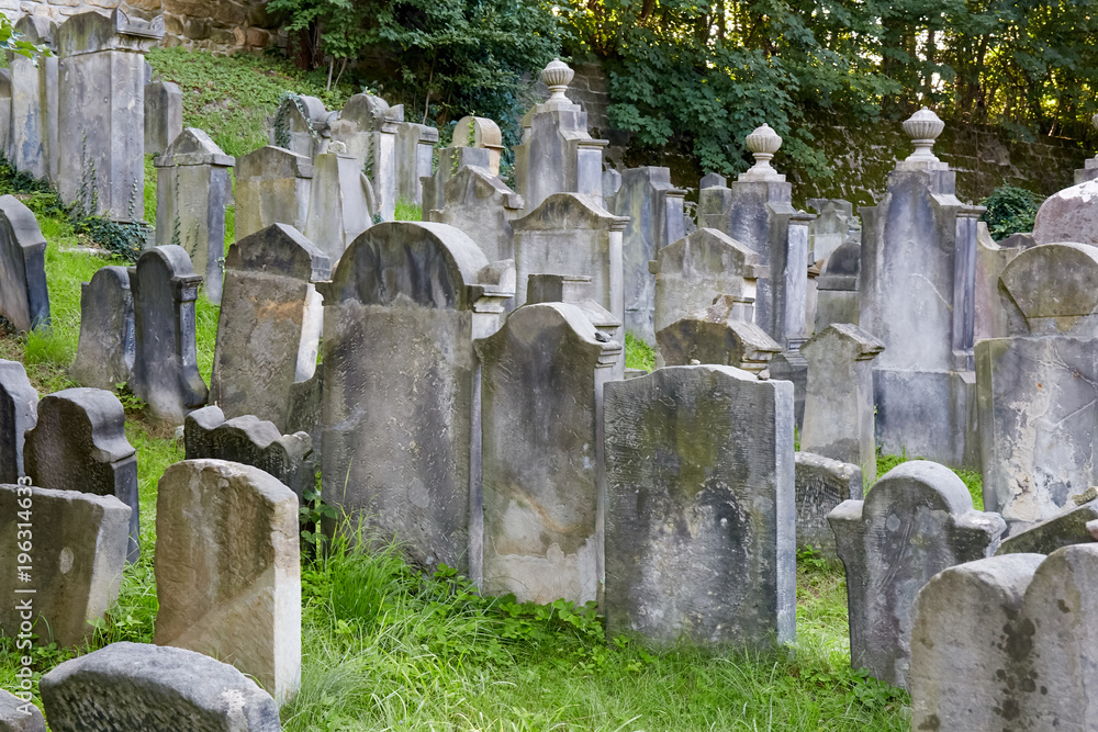 Jewish cemetery with stone gravestones in Turnov
