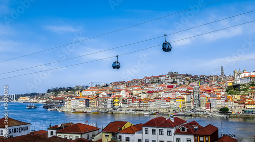 Funicular over downtown of  Porto, Portugal