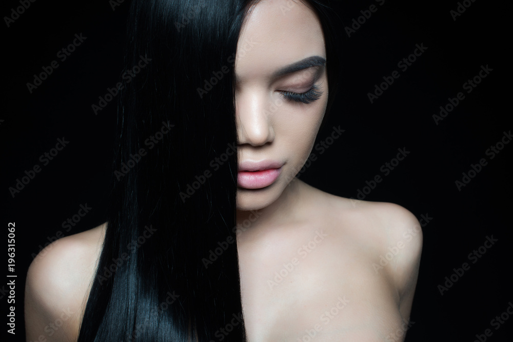 close-up portrait. Perfect fresh young skin. Long eyelashes, beautiful lips close-up portrait. Perfect fresh young skin. Long eyelashes, beautiful lips
