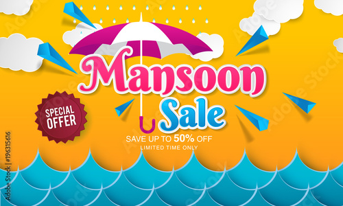 Monsoon sale banner template design