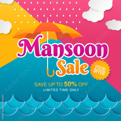 Monsoon sale banner template design