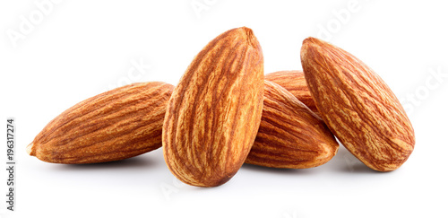 Almonds. Almond nuts isolated on white. Full depth of field.