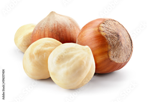 Hazelnut. Fresh organic filbert isolated on white background. Composition. With clipping path. Full depth of field.