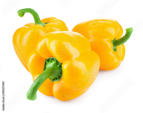 Paprika. Yellow pepper. Sweet bell peppers isolated.  With clipping path. Full depth of field. photo