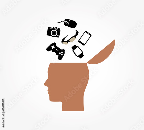 Creative Open Head Digital Devices Objects Symbol Logo Design Illustration