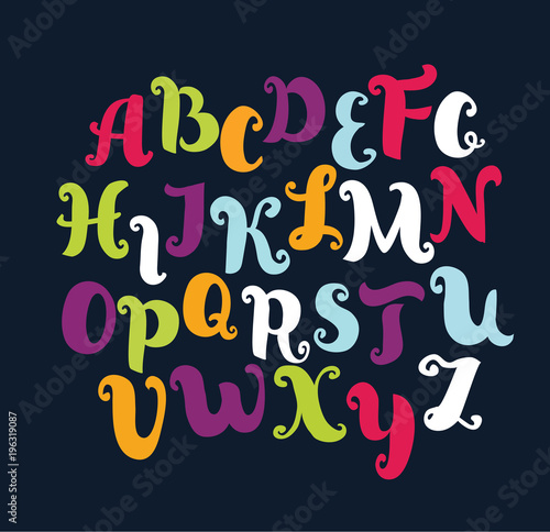 Hand drawn alphabet. Vector alphabet different colors. Uppercase letters.