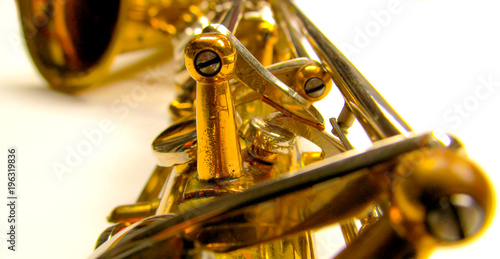 Canvas Print Old golden saxophone close-up
