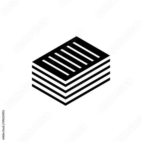 Stacked Pile of Financial Documents. Flat Vector Icon. Simple black symbol on white background