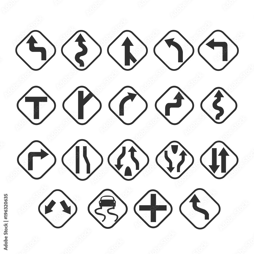 Different road signs and Symbols set icon. Design elements. Vector illustration Different road signs and Symbols set icon. Design elements. Vector illustration