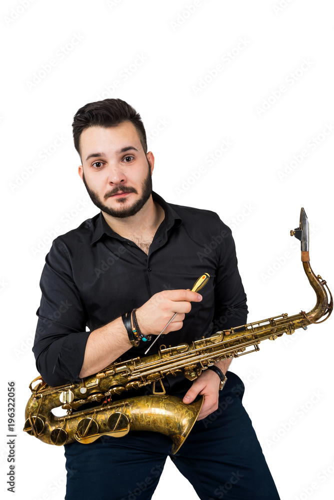 Naklejka premium Saxophone Player Saxophonist with Sax