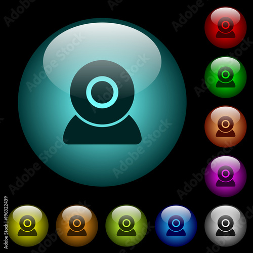 Webcam icons in color illuminated glass buttons