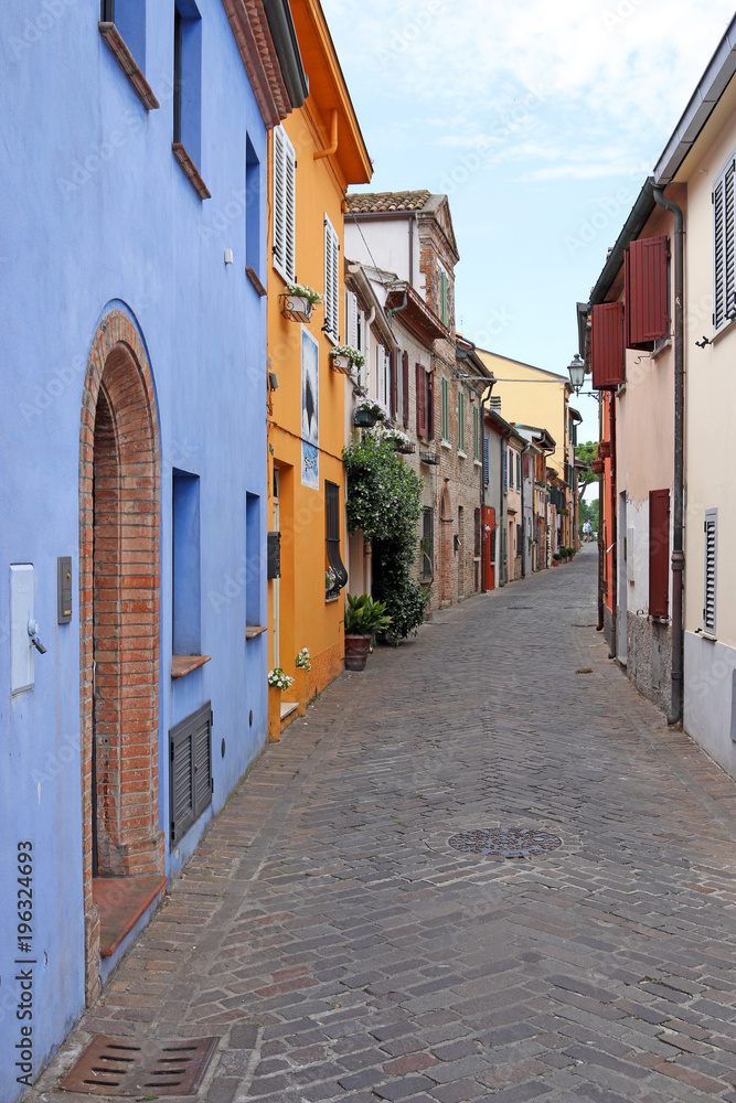 Fototapeta premium colorful old houses street Rimini Italy summer season