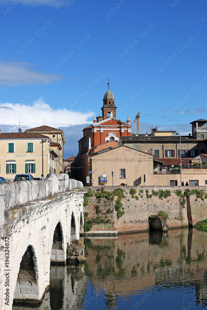 Rimini old town and Tiberius bridge Italy
