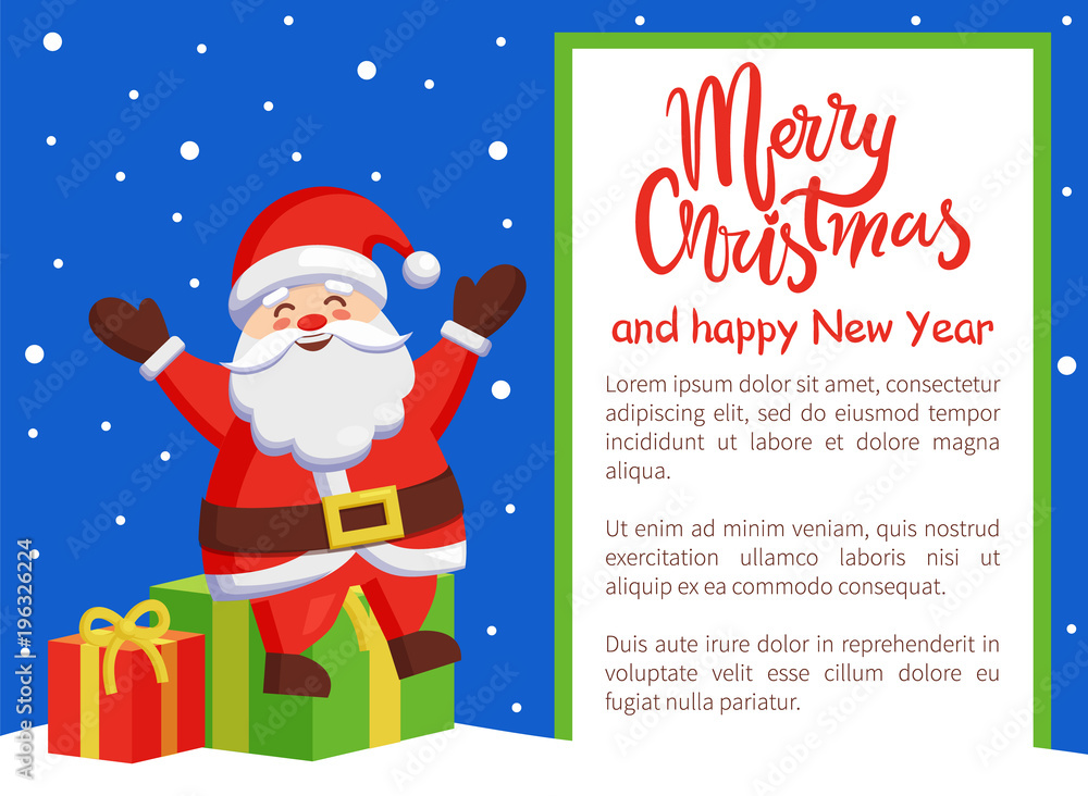 Merry Christmas Happy New Year Poster with Santa Merry Christmas Happy New Year Poster with Santa