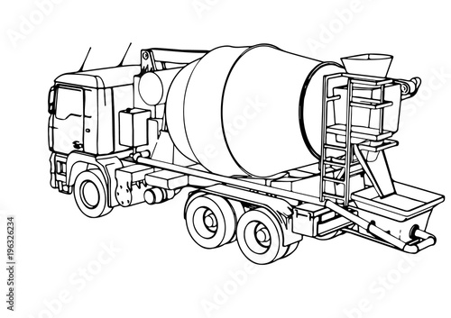 sketch of concrete mixer vector