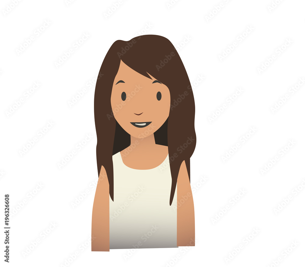 Young girl portrait in flat style, vector illustration, isolated on white background.