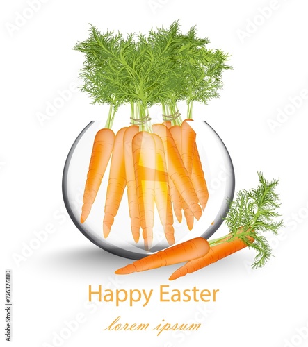 Happy Easter card with carrots in a glass pot Vector illustrations