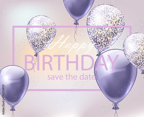 Happy Birthday card with balloons. Festive party background realistic Vector