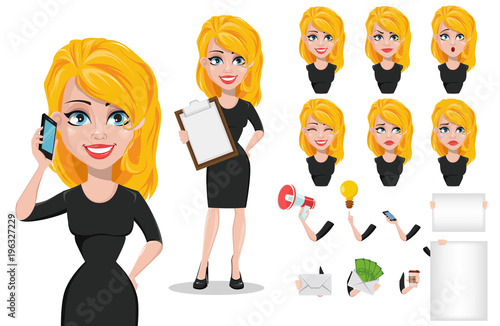 Business woman cartoon character creation set