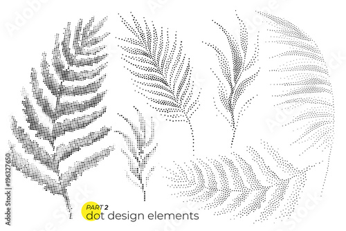 Fototapeta Naklejka Na Ścianę i Meble -  Universal trend dotty leaves set. Dotted bright bold elements co