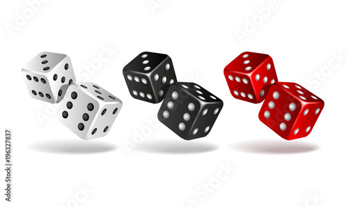 Set of falling dice isolated on white.