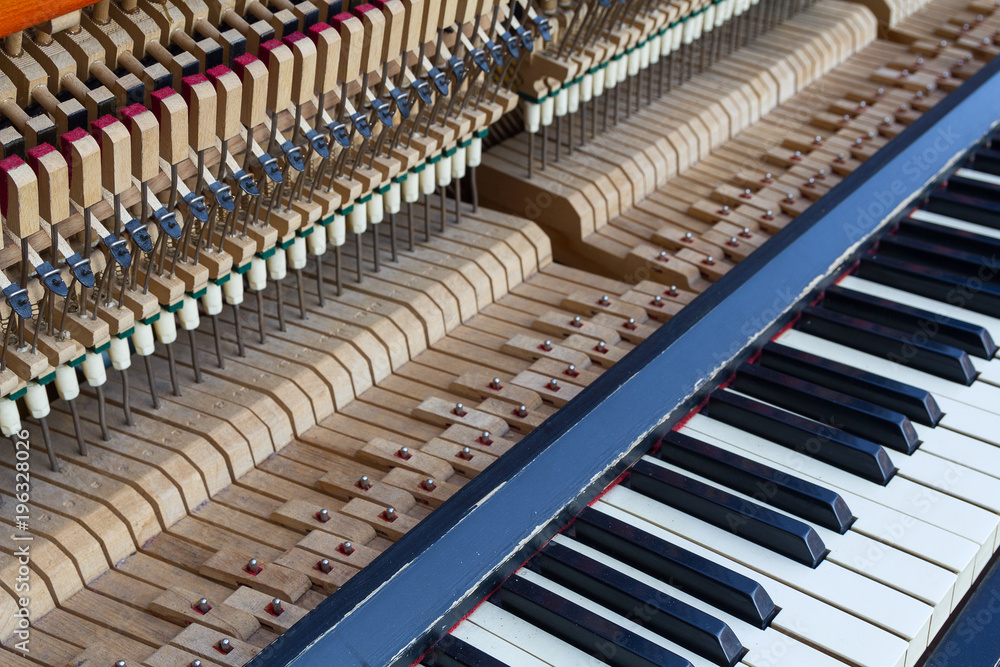 Open piano keys close up. Musical instrument Open piano keys close up. Musical instrument