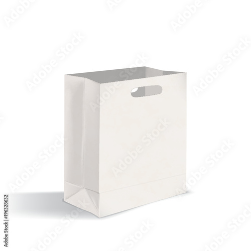 Open blank flat bottom takeout paper bag with die-cut handles