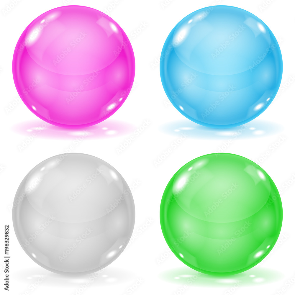 Fototapeta premium Glass balls. Set of 3d shiny sheres isolated on white background