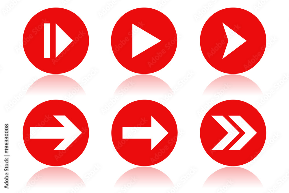 Arrow icons. Round red icons with reflection Arrow icons. Round red icons with reflection