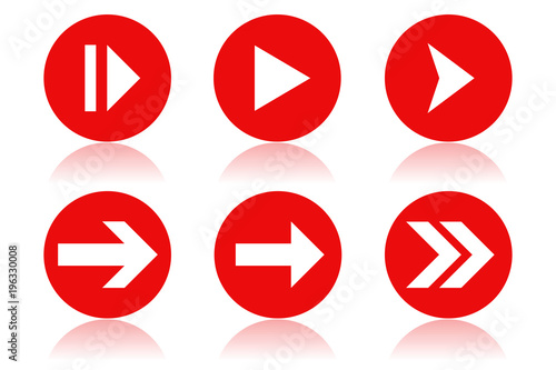 Arrow icons. Round red icons with reflection