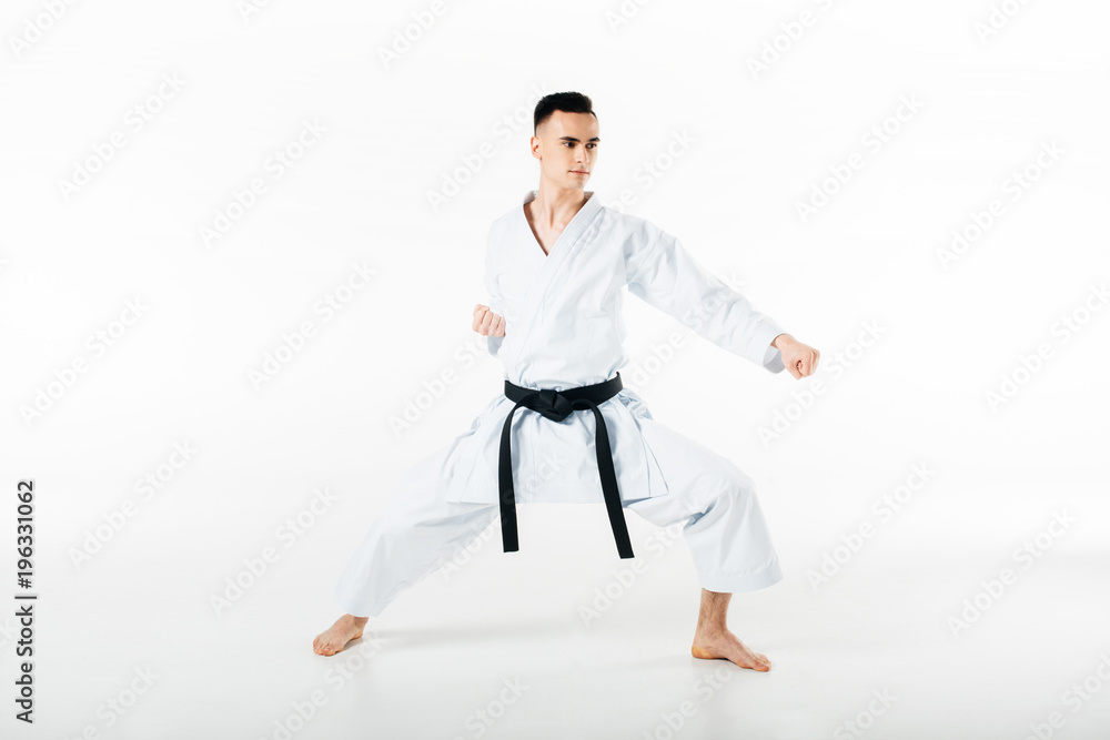 Male karate fighter training isolated on white Male karate fighter training isolated on white