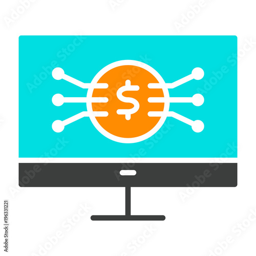 Money Symbol on Computer Screen Icon. Vector Simple Minimal 96x96 Pictogram