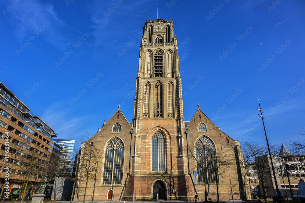 St. Lawrence Church (Grote of Sint-Laurenskerk, 1449 - 1525) - Protestant  church in the town centre of Rotterdam. It is the only remnant of the  medieval city of Rotterdam. The Netherland. Stock