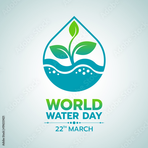 World water day banner with drop water and leaf tree sign vector design