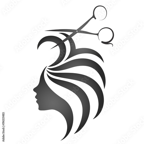Girl with hair and scissors symbol