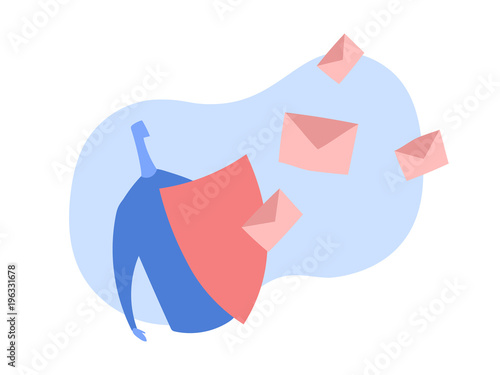 Spam filter, male shield off unwanted advertising messages. Concept vector illustration in abstract flat style, isolated on white background.