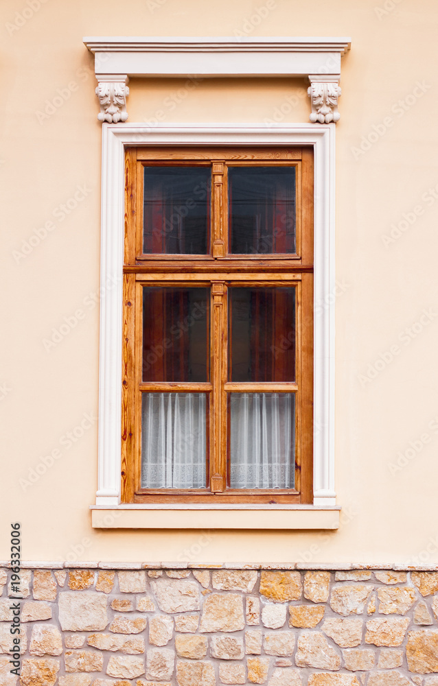 Classic wooden window white colored ornament